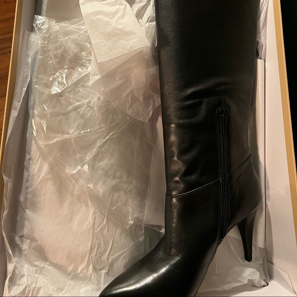 MICHAEL KORS Rosalyn Black Leather Knee High Boots Shoes